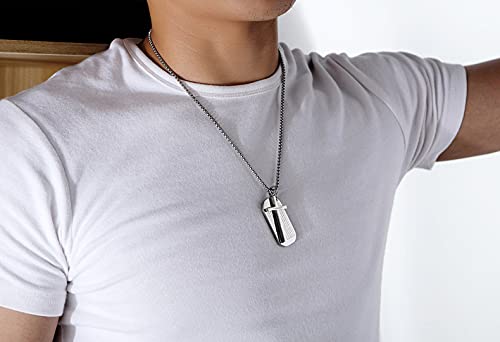 Asma Jewel House Bible Dog Tag Faith Christ Prayer Christian Scripture Stainless Steel Immanuel Cross English Lord's Prayer Pendant Necklace for Men/Boys