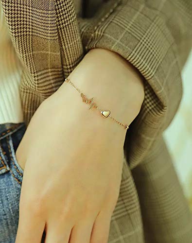 Asma Jewel House Stainless Steel 18k Rose Gold Plated EKG Heartbeat Love Cardiogram Adjustable Bracelet for Women Girls