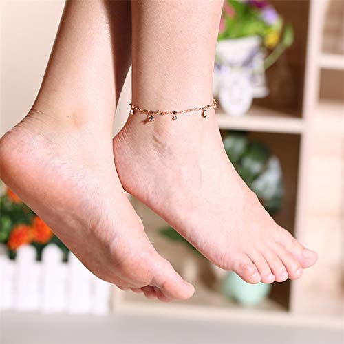 Asma Jewel House rose gold-plated stainless steel anklet for Girls Women (StarMoonCZ)