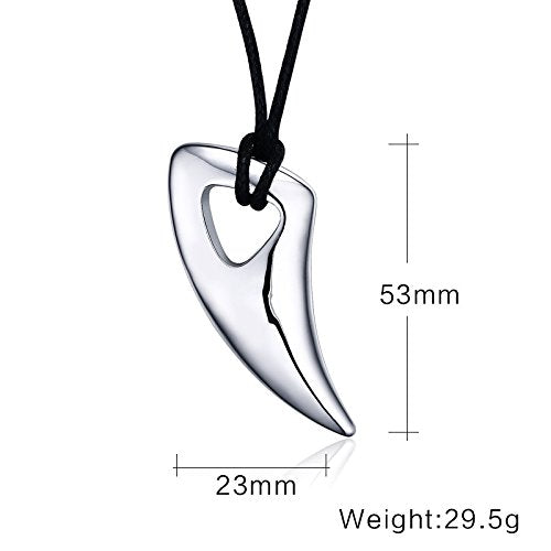 Asma Black Stainless Steel Bull Horn Design Punk Biker Vintage Wolf Tooth Pendant Necklace for Men