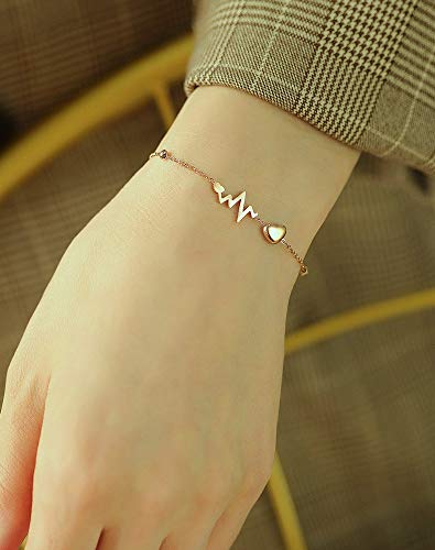 Asma Jewel House Stainless Steel 18k Rose Gold Plated EKG Heartbeat Love Cardiogram Adjustable Bracelet for Women Girls