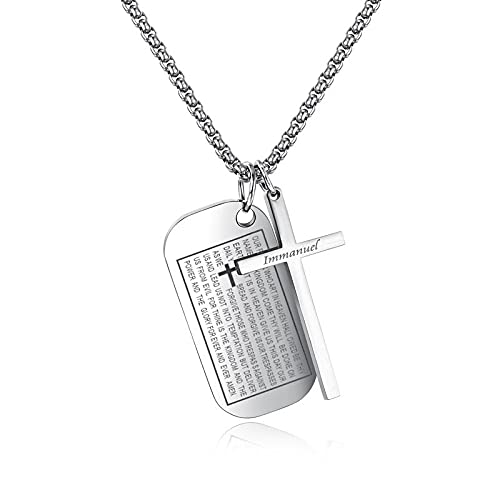 Asma Jewel House Bible Dog Tag Faith Christ Prayer Christian Scripture Stainless Steel Immanuel Cross English Lord's Prayer Pendant Necklace for Men/Boys