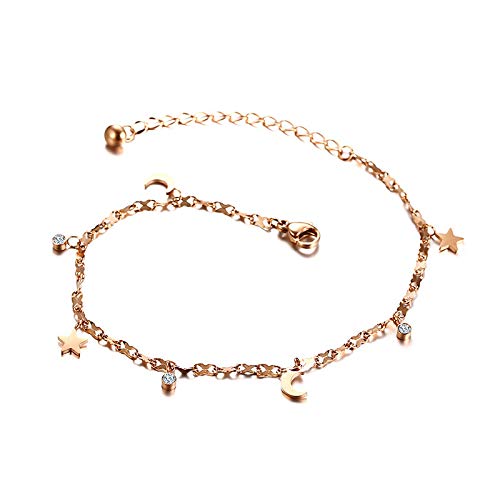 Asma Jewel House rose gold-plated stainless steel anklet for Girls Women (StarMoonCZ)