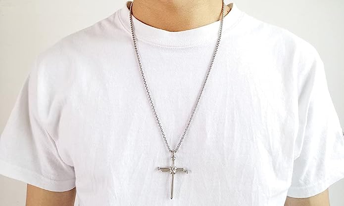 Asma Jewel House Brand Statement Nail Cross Charm Pendant Stainless Steel Necklace for men/boys