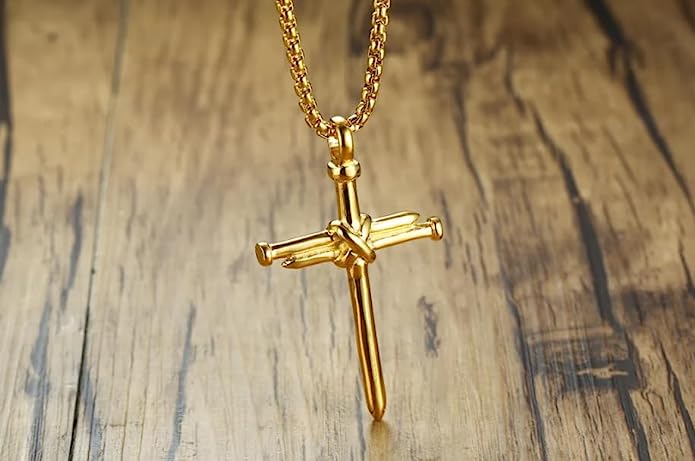 Asma Jewel House Brand Statement Nail Cross Charm Pendant Stainless Steel Necklace for men/boys