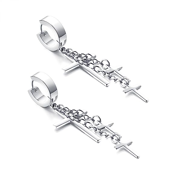 Asma Jewel House Black Stainless Steel Unisex Earrings Trendy Cross Charms Dangle for Men Women