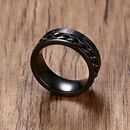 Asma Jewel House Unique Chain Silver Spinner Roman Numerals 8mm Stainless Steel Ring for Men/Boys