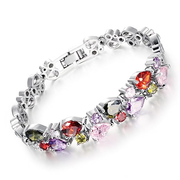 Asma Jewel House 18K Gold Tone Colorful Swarovski Elements Cubic Zirconia Bracelet for Women