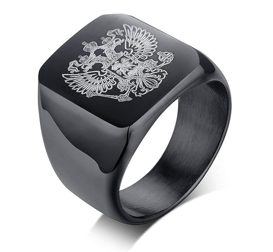 Asma Jewel House Stainless Steel Russian National Emblem Logo Ring Black Men/Boys