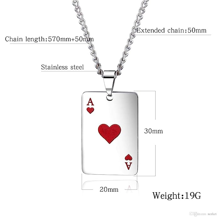 Asma Jewel House Unisex Stainless Steel Ace of Spades Heart Lucky Poker Card A Red and Black Pendant Necklace for Men and Women (Black)