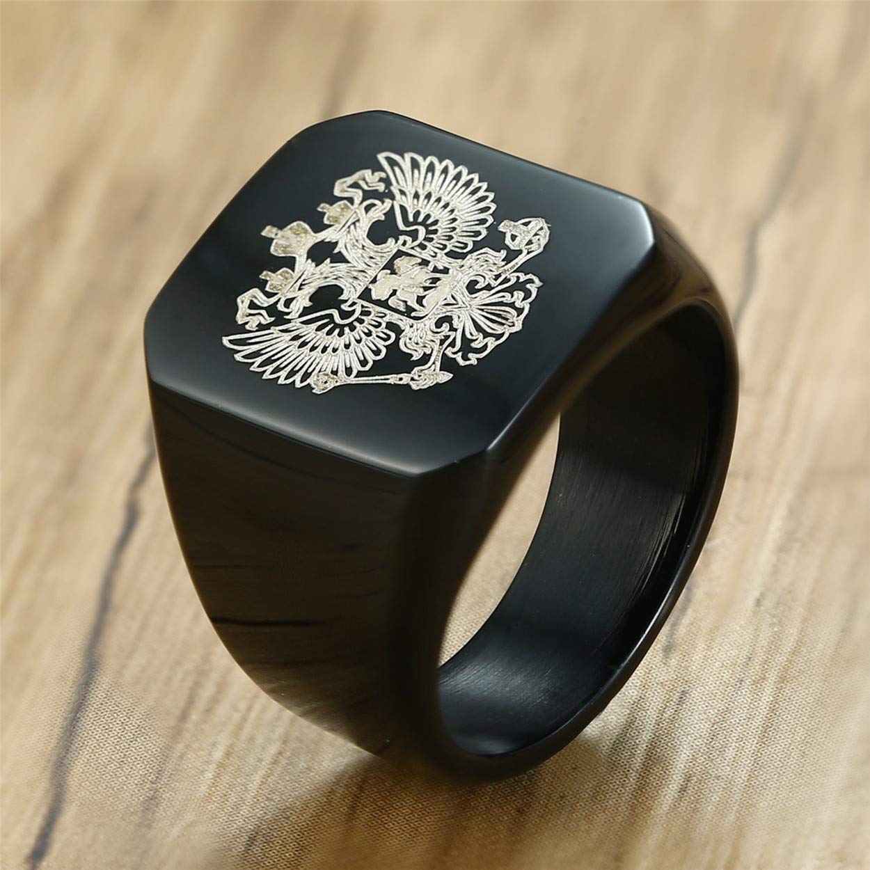 Asma Jewel House Stainless Steel Russian National Emblem Logo Ring Black Men/Boys