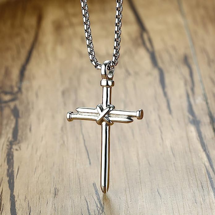 Asma Jewel House Brand Statement Nail Cross Charm Pendant Stainless Steel Necklace for men/boys