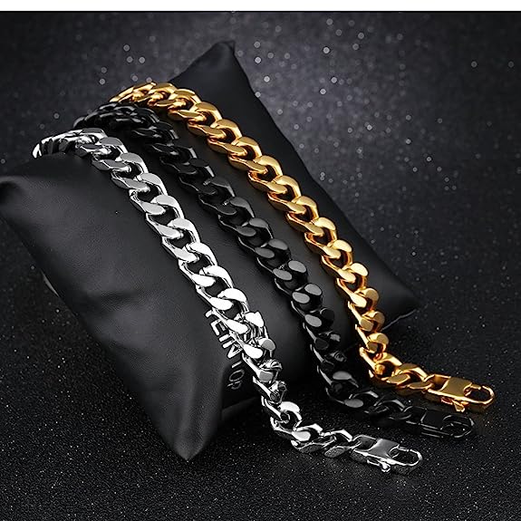 Asma Jewel House 316L stainless steel gold color curb chain bracelet for Men/Boys