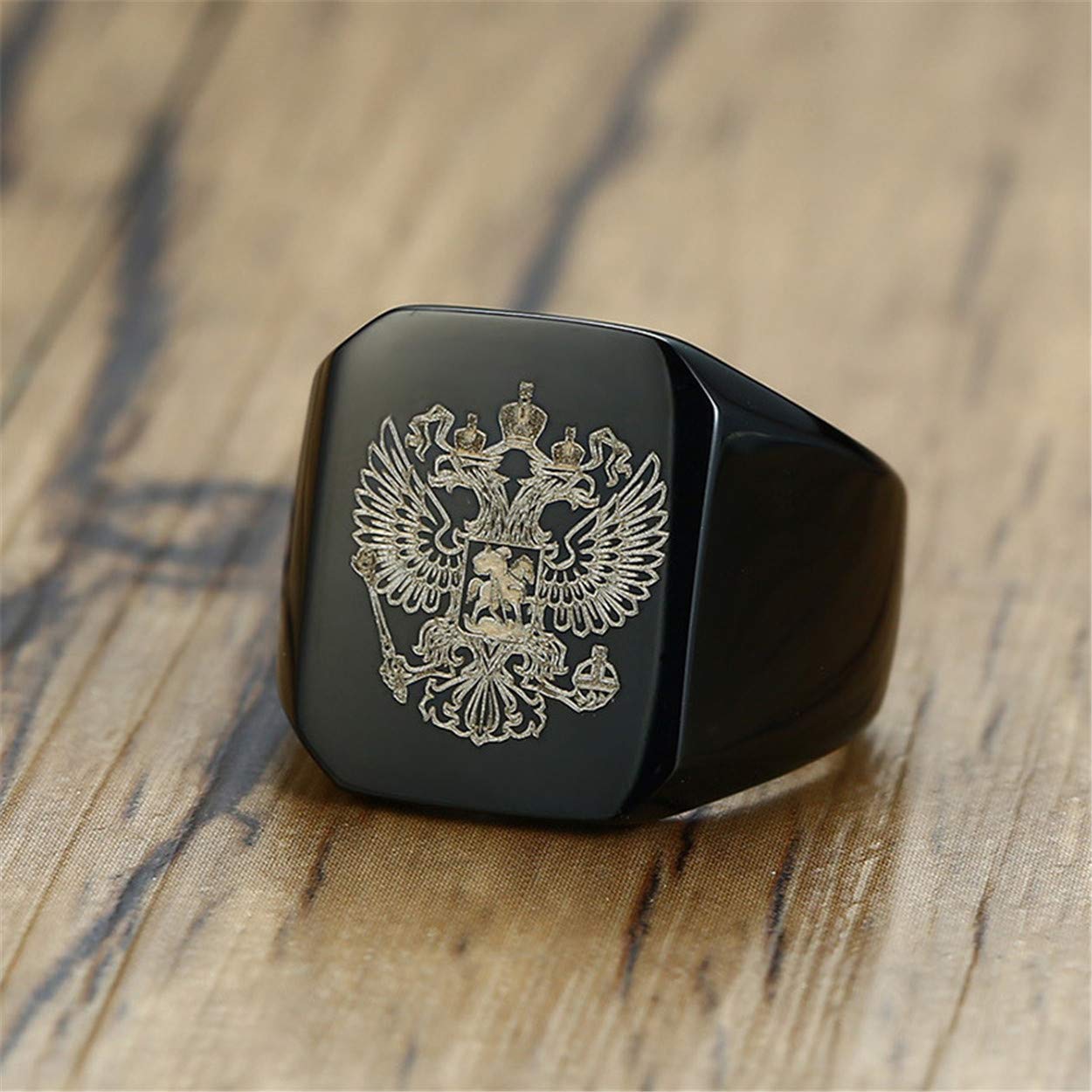 Asma Jewel House Stainless Steel Russian National Emblem Logo Ring Black Men/Boys