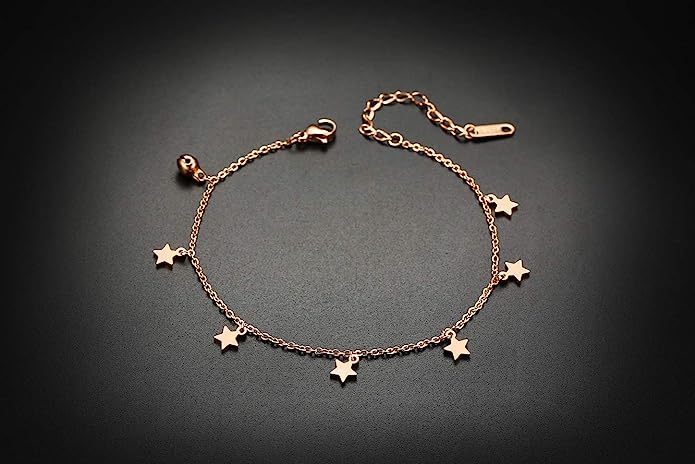 Asma Jewel House rose gold-plated stainless steel anklet for Girls Women (star)