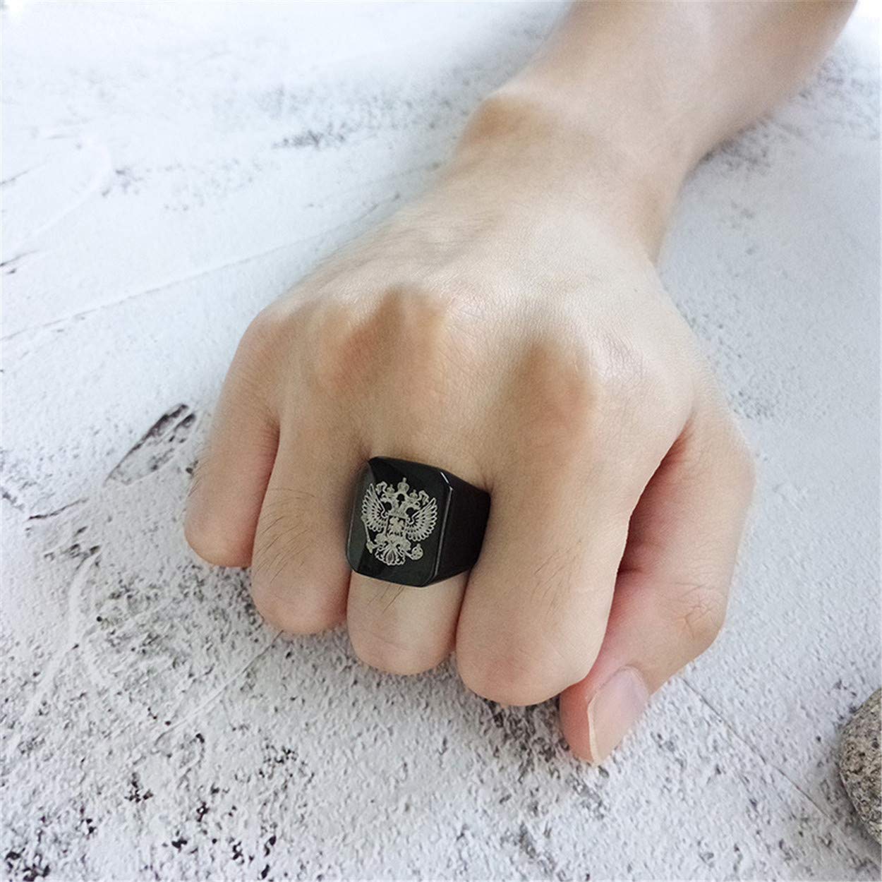 Asma Jewel House Stainless Steel Russian National Emblem Logo Ring Black Men/Boys