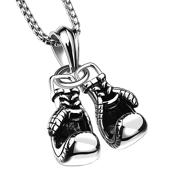 Asma Jewel House Stainless Steel Gold Tone Double Boxing Glove Pendant Necklace Chain for Men