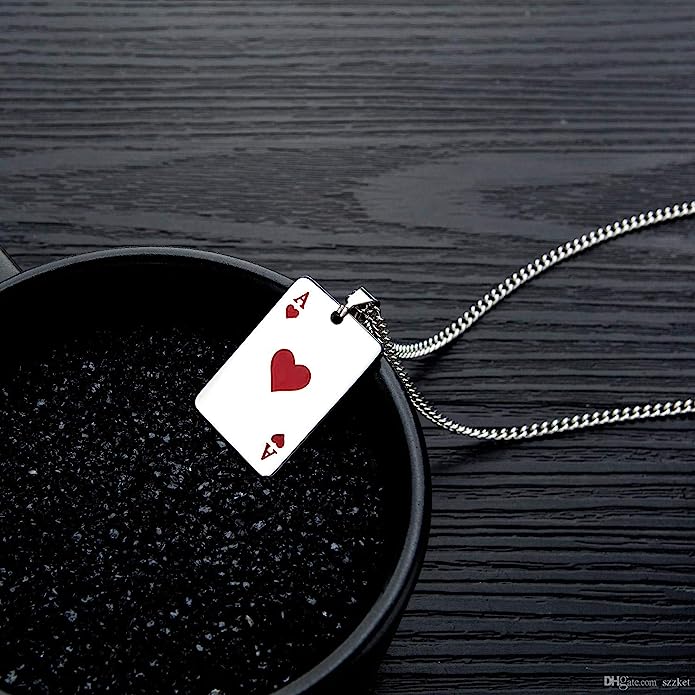 Asma Jewel House Unisex Stainless Steel Ace of Spades Heart Lucky Poker Card A Red and Black Pendant Necklace for Men and Women (Black)