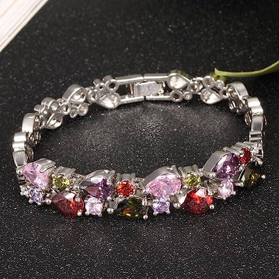 Asma Jewel House 18K Gold Tone Colorful Swarovski Elements Cubic Zirconia Bracelet for Women