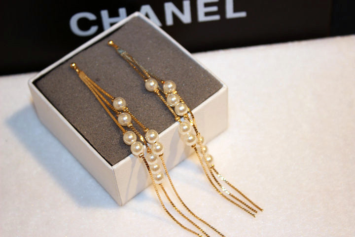 Asma Jewel House gold colour long tassel simulated pearl earrings for women