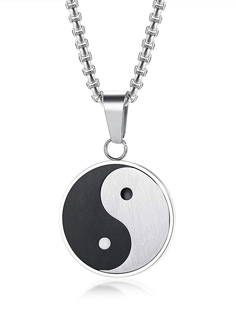 Asma Jewel House Stainless Steel Matte Finished Ying Yang with Free Chain 24" Pendant Necklace For Men/Boys