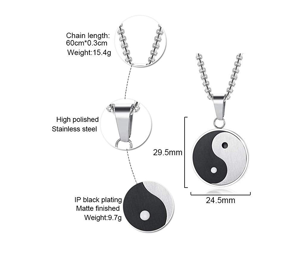 Asma Jewel House Stainless Steel Matte Finished Ying Yang with Free Chain 24" Pendant Necklace For Men/Boys