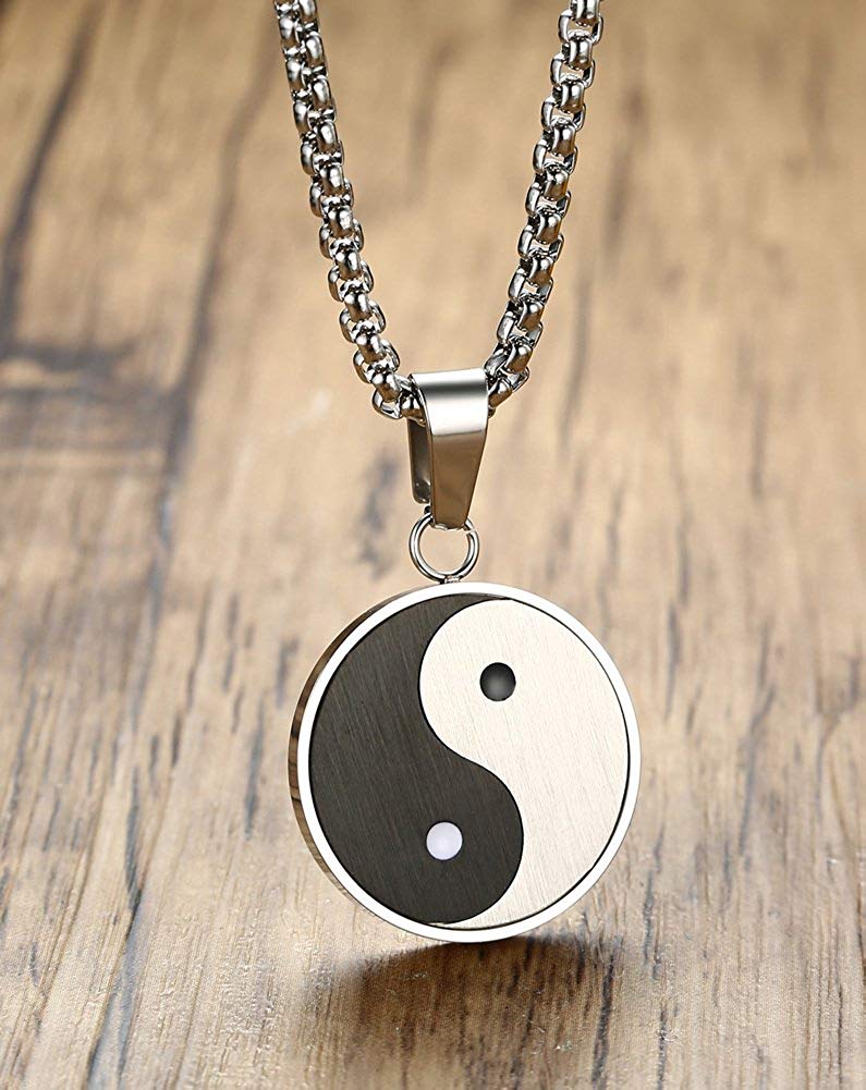 Asma Jewel House Stainless Steel Matte Finished Ying Yang with Free Chain 24" Pendant Necklace For Men/Boys