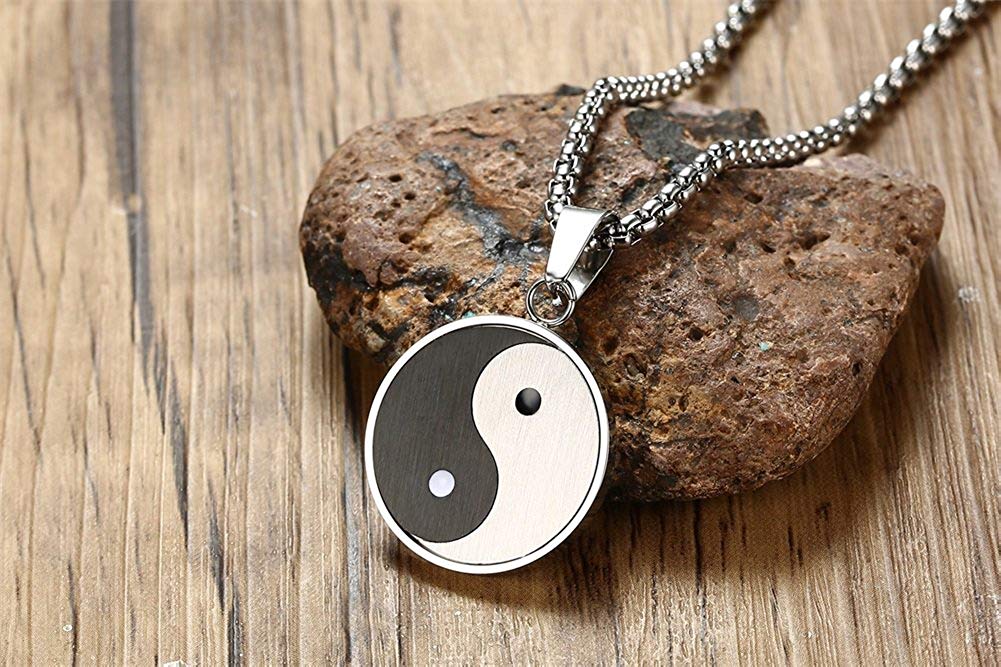 Asma Jewel House Stainless Steel Matte Finished Ying Yang with Free Chain 24" Pendant Necklace For Men/Boys