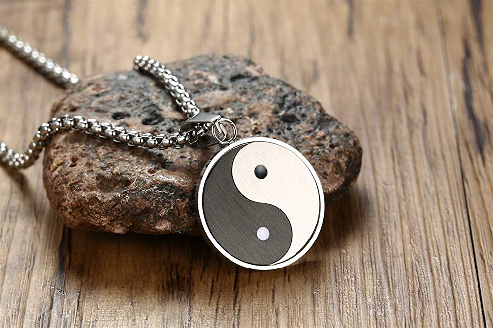 Asma Jewel House Stainless Steel Matte Finished Ying Yang with Free Chain 24" Pendant Necklace For Men/Boys