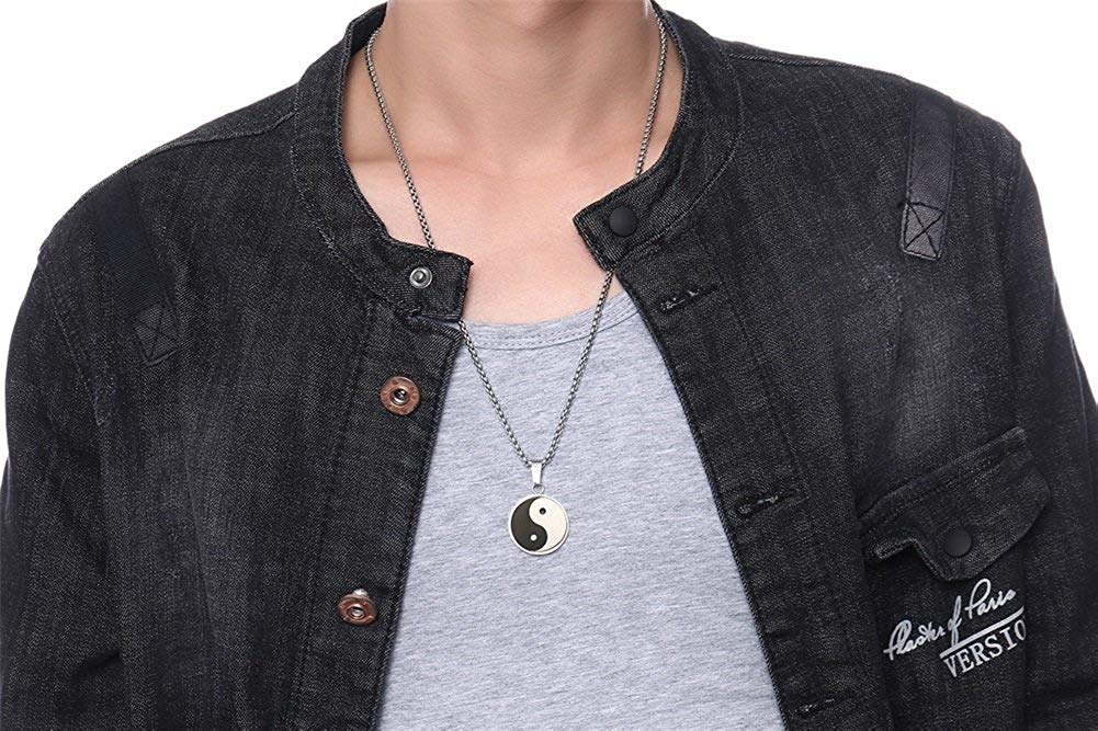 Asma Jewel House Stainless Steel Matte Finished Ying Yang with Free Chain 24" Pendant Necklace For Men/Boys