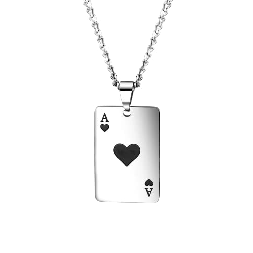 Asma Jewel House Unisex Stainless Steel Ace of Spades Heart Lucky Poker Card A Red and Black Pendant Necklace for Men and Women (Black)