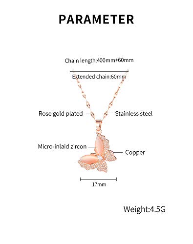 Asma Jewel House Rose Gold Stainless Steel Zircon Butterfly Pendant Necklace for Girls Women