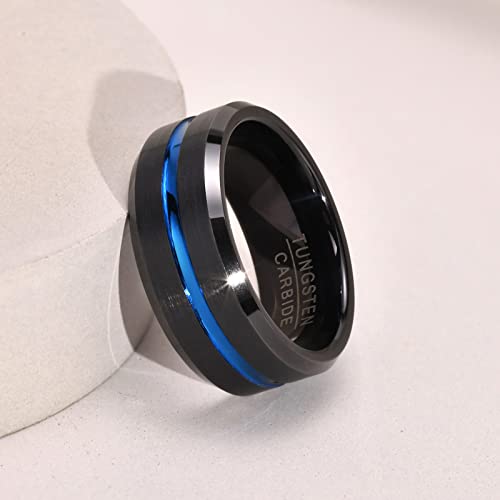 Asma Jewel House black colour 100% pure tungsten steel with blue channels wedding ring for men (Black)