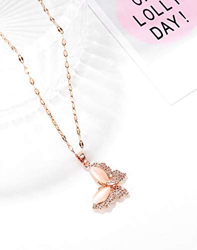 Asma Jewel House Rose Gold Stainless Steel Zircon Butterfly Pendant Necklace for Girls Women