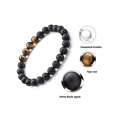 Asma Jewel House 1PC Tiger Eye Natural Stone Mala Beads Elastic Matte Agate Yoga Bracelet for Men Women