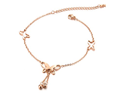 Asma Jewel House Elegant Butterfly Rose Gold Plated Stainless Steel Anklet for Women