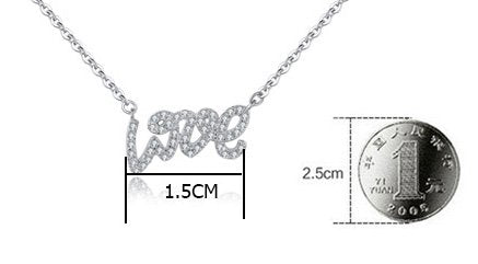 Asma Jewel House Love Letter Silver Clavicle Chain Clear CZ Micro Paved Pendant Necklace for Women and Girls