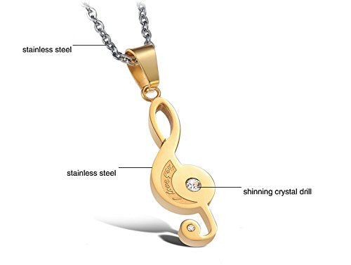 Asma Stainless Steel Couple Necklaces Inlaid Crystal Personalized Gold Musical Note and Silver Circle Puzzle Chain for Lovers Gift