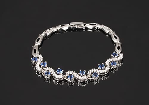 Asma Jewel House 3A Cubic Zirconia Vintage Blue White Link Chain Bracelet for Women