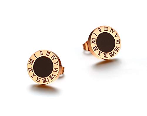 Asma Jewel House Numerals Letters Rose Gold-color Roman Love Stud Earrings for Women/Girls