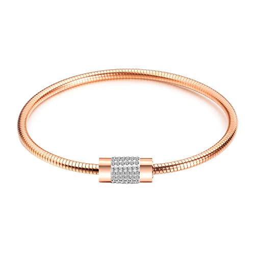 Asma Jewel House cz diamond-studded square snake chain stainless steel/rose gold plated magnetic bracelet for Women/Girls