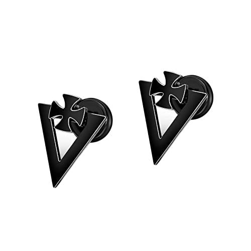 Asma Jewel House retro style black cross stainless steel earrings street fashion trendy for Men Boys