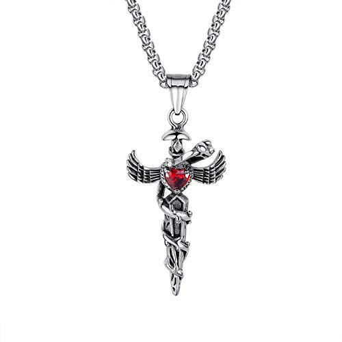 Asma Jewel House Snake-Shaped Phantom Wing Pendant Retro Domineering Cross Red cz Chain Necklace for Men/Boys