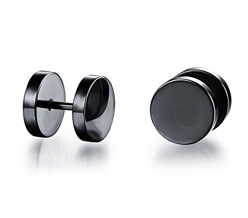 Asma Jewel House Dumbbell Design Man Fashion Stainless Steel Black Stud Earrings for Men (Pair)