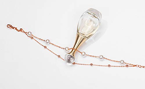 Asma Jewel House Pearl Simple and Sweet Multilayer Double Chain Bracelet Two Colors Silver and Rose Gold for Women Girls (Rose Gold)