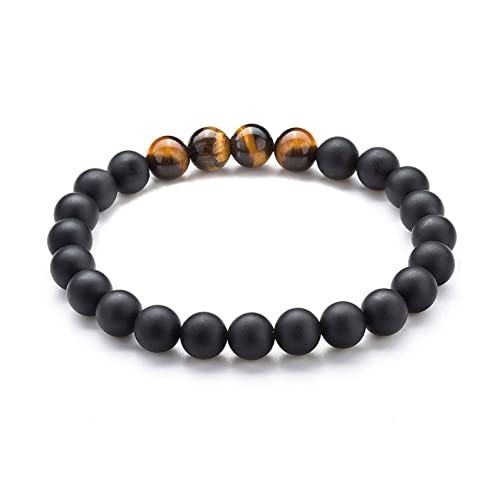 Asma Jewel House 1PC Tiger Eye Natural Stone Mala Beads Elastic Matte Agate Yoga Bracelet for Men Women