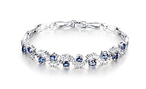 Asma Jewel House 3A Cubic Zirconia Vintage Blue White Link Chain Bracelet for Women