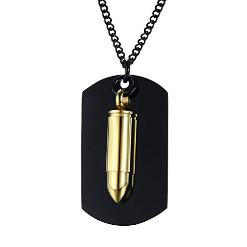 Asma Jewel House Black Dog Tag Openable Bullet Pendant Stainless Steel Tough Man Design Soldier Pendant Necklace for Men/Boys