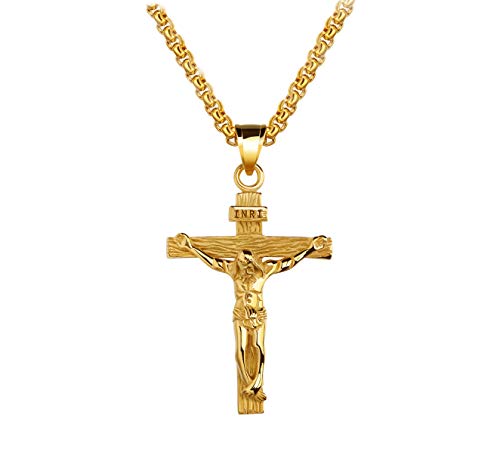 Asma Jewel House Stainless Steel Jesus Crucifix Cross Gold Plated Pendant Necklace for Men/Boys