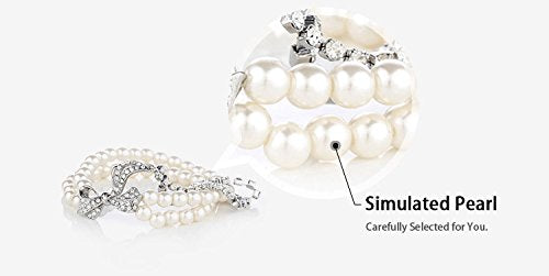 Asma Simulated Pearl Rhinestone Multi Layer Platinum Plated Bracelet for Women